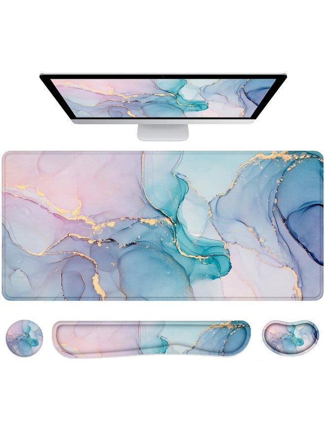 LATEEFAH Large Mouse Pad and Keyboard Wrist Rest, Desk Pad for Keyboard and Mouse, 4-in-1 Extended Mouse Pad with Wrist Support, Non-Slip Desk Mat Protector, Ultra Thick Desk Blotter for Office, Home - Image 1