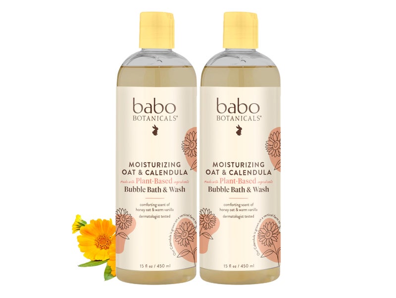 Babo Botanicals Moisturizing Plant-Based 2-in-1 Bubble Bath & Wash - with Organic Calendula & Natural Oat Milk - For Babies, Kids & Adults with Sensitive Skin - Hypoallergenic & Vegan - 15 oz - 2-Pack - Image 1