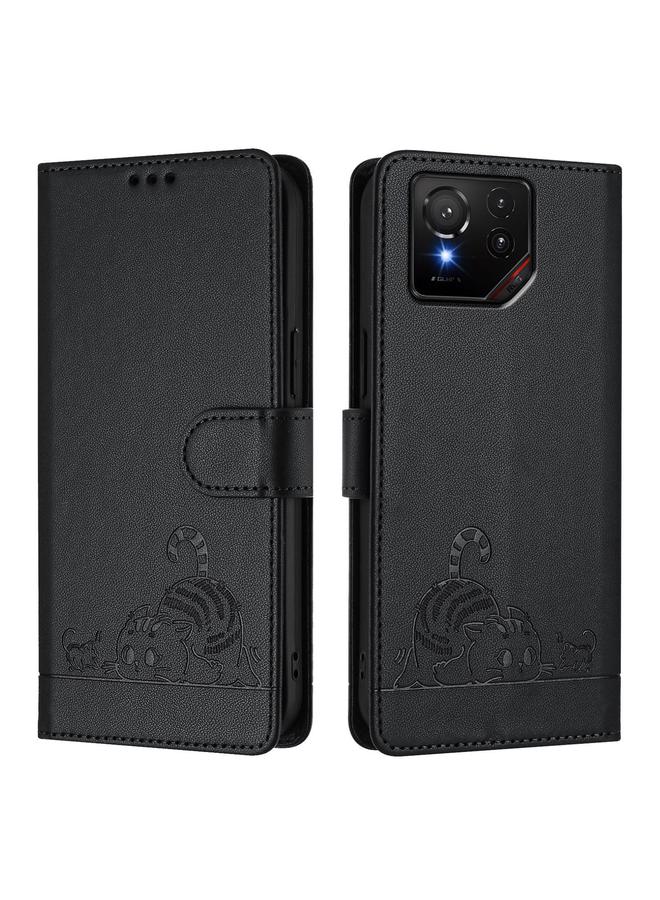 اس-توب جراب لهاتف Asus ROG Phone 9 / 9 Pro من الجلد المنقوش بنمط قطة وفأر بتقنية RFID مع حبل تعليق - Image 2