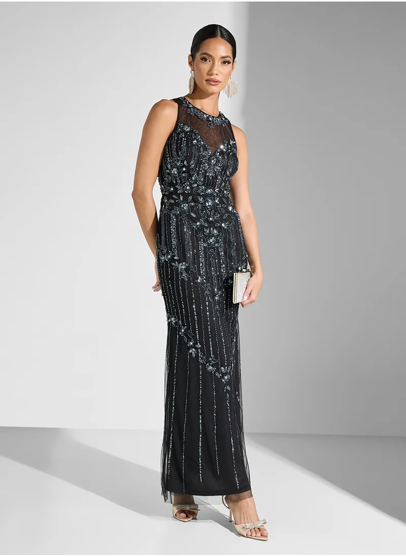 نمشي x Strappy Beaded Embellished Evening Gown
