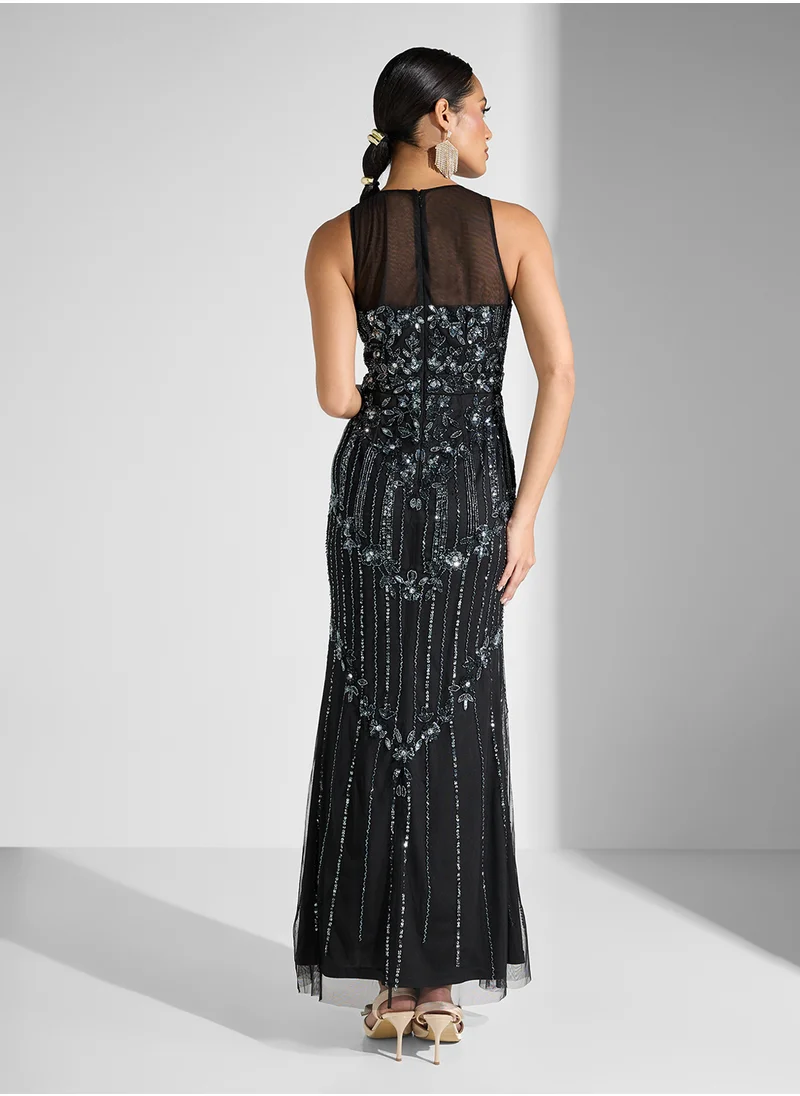 نمشي x Strappy Beaded Embellished Evening Gown