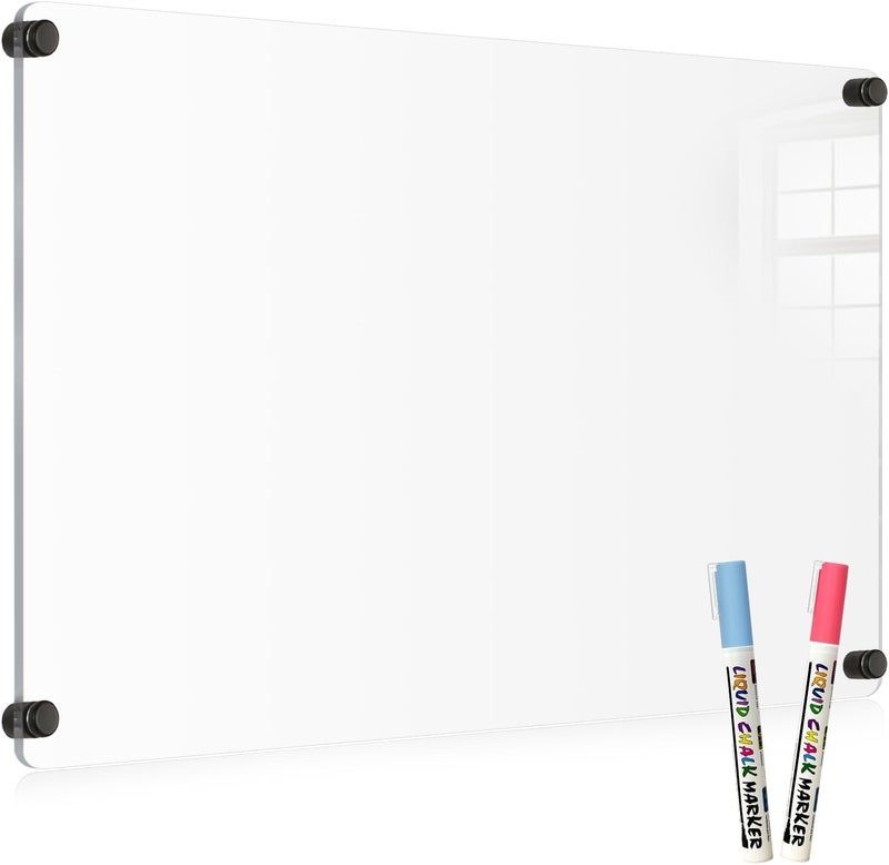 El mohandes Acrylic Dry Erase Boardfor Wall, 24"x16" Black Weekly Planner Wall Mounted Calendar, Frameless White Glass Board for Home, Office, School - Image 1
