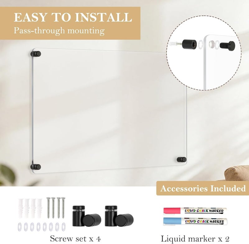 El mohandes Acrylic Dry Erase Boardfor Wall, 24"x16" Black Weekly Planner Wall Mounted Calendar, Frameless White Glass Board for Home, Office, School - Image 4