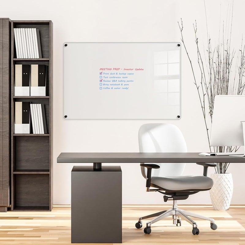 El mohandes Acrylic Dry Erase Boardfor Wall, 24"x16" Black Weekly Planner Wall Mounted Calendar, Frameless White Glass Board for Home, Office, School - Image 2
