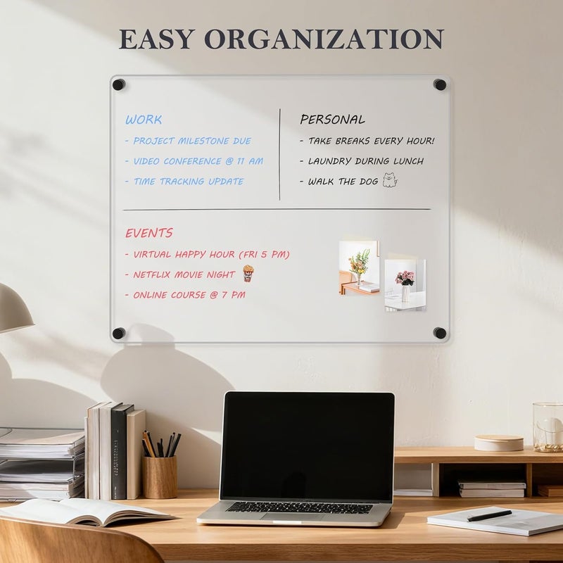 El mohandes Acrylic Dry Erase Boardfor Wall, 24"x16" Black Weekly Planner Wall Mounted Calendar, Frameless White Glass Board for Home, Office, School - Image 5