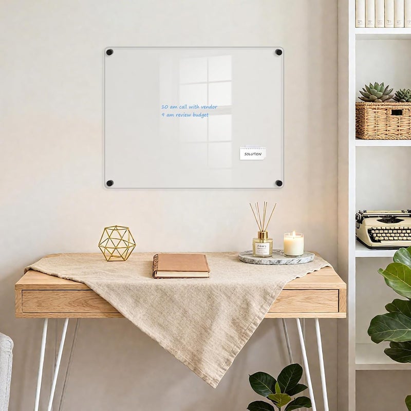 El mohandes Acrylic Dry Erase Boardfor Wall, 24"x16" Black Weekly Planner Wall Mounted Calendar, Frameless White Glass Board for Home, Office, School - Image 3