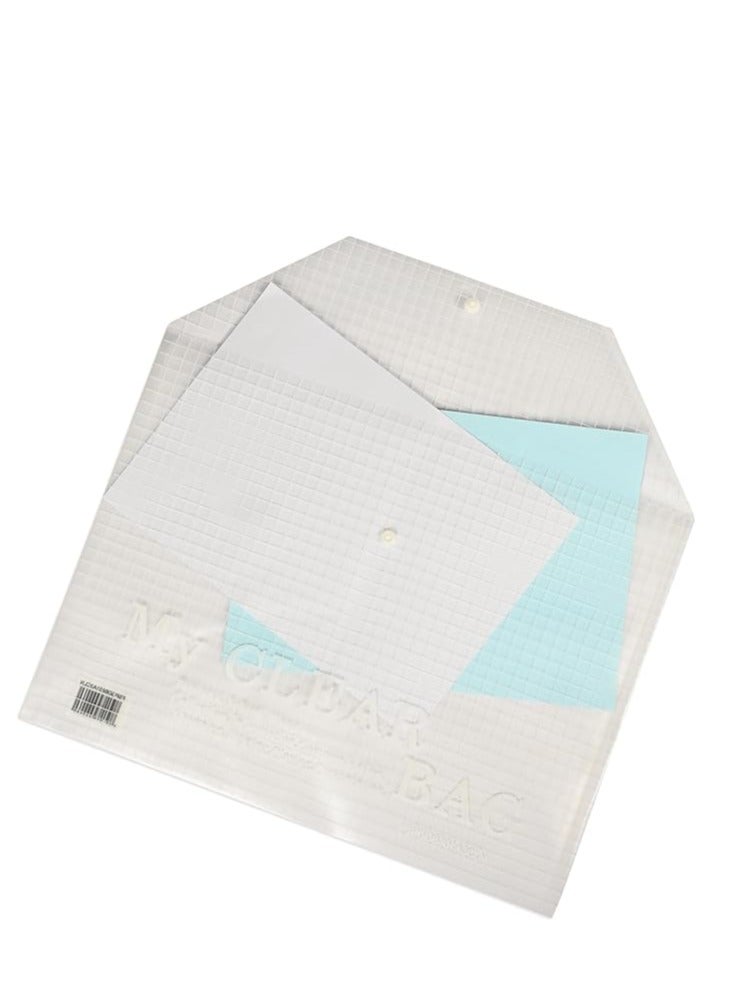 Terabyte My Clear Bag, Size A3(297x420mm) Plastic Bag Envelope with Grided Line Design Snap Button Closure Clear White Color  Pack Of 12 - Image 2