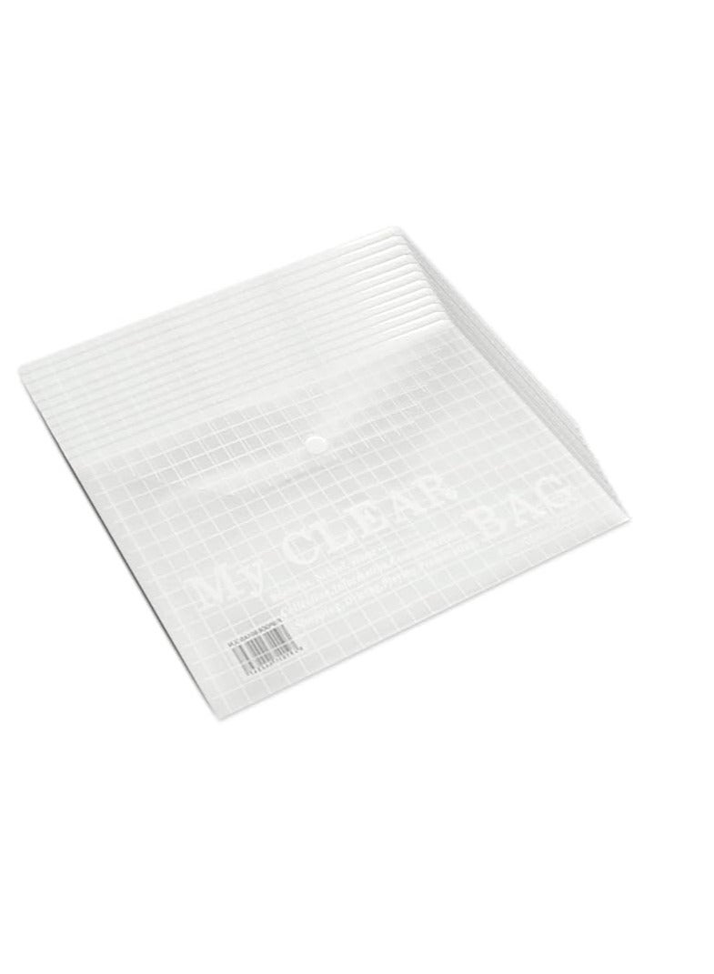 Terabyte My Clear Bag, Size A3(297x420mm) Plastic Bag Envelope with Grided Line Design Snap Button Closure Clear White Color  Pack Of 12 - Image 3