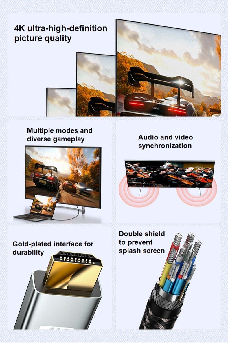 شيكسين كابلات محول نقل عالية السرعة من DP إلى HDMI بطول 3 أمتار، تصميم مضفر من النايلون، دقة عالية 4K بتردد 30 هرتز، اتصال توسعة الشاشة المزدوجة، كابلات فيديو DisplayPort إلى HDMI لنقل الشاشة - Image 4