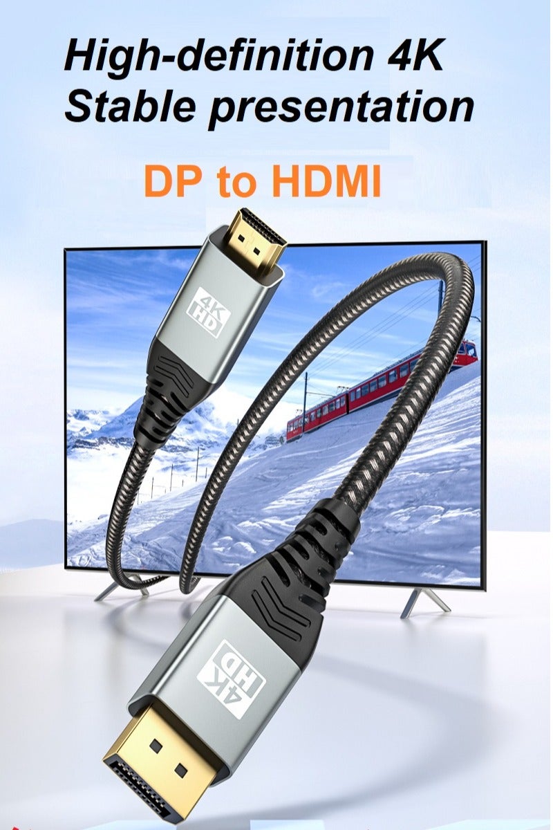 شيكسين كابلات محول نقل عالية السرعة من DP إلى HDMI بطول 3 أمتار، تصميم مضفر من النايلون، دقة عالية 4K بتردد 30 هرتز، اتصال توسعة الشاشة المزدوجة، كابلات فيديو DisplayPort إلى HDMI لنقل الشاشة - Image 1