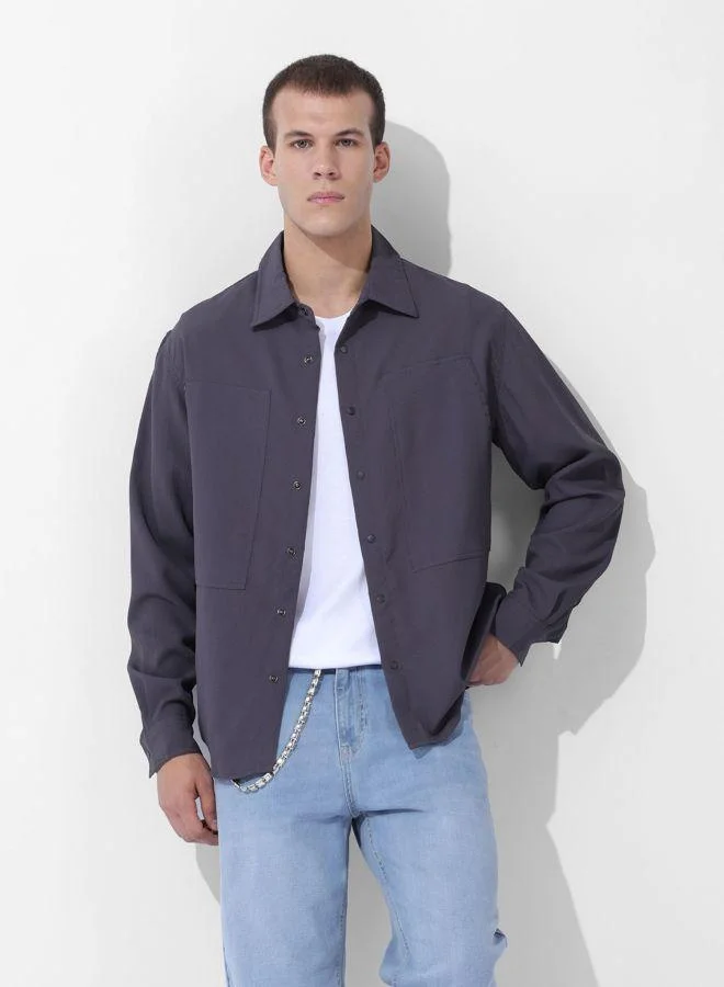 The Indian Garage Co Men Relaxed Fit Solid Cutaway Collar Full Sleeves Shirt