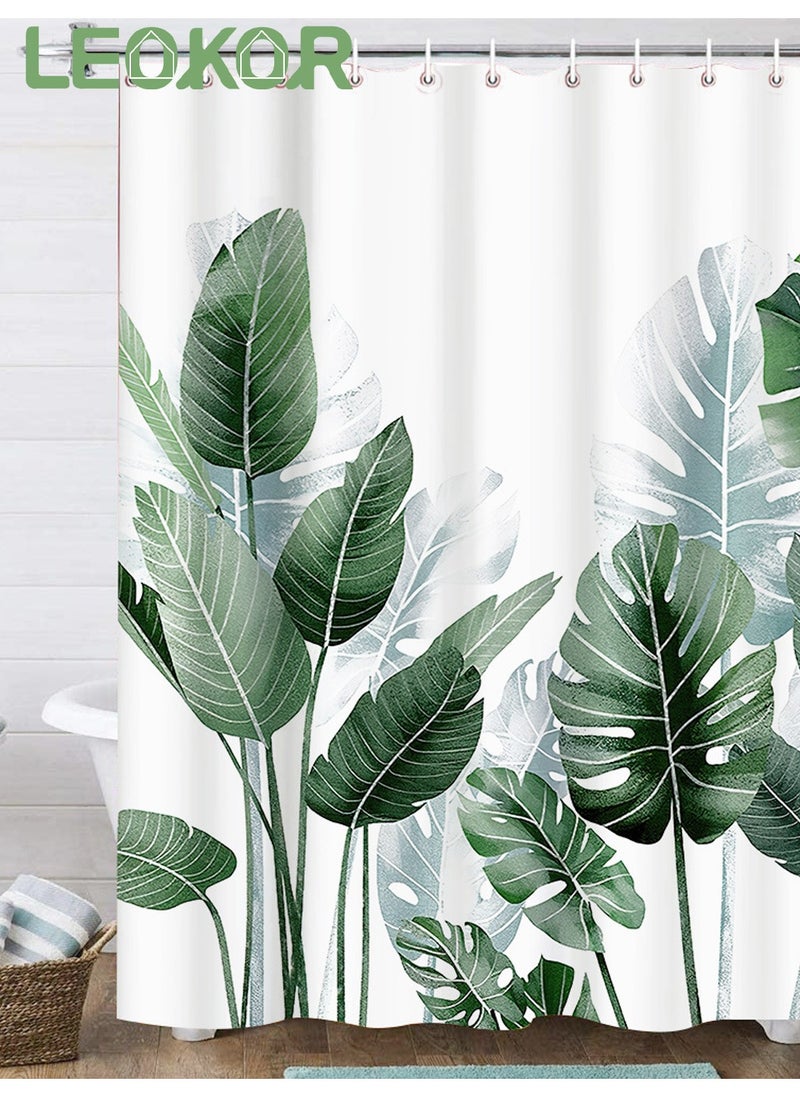 Tropical Leaves Plant on White Background Odorless Curtain with Hooks for Bathroom - pzsku/Z8DA2A0CFA373E586ED50Z/45/_/1699865988/bf158ddd-1f2a-4b4a-a31e-7e9073fccd57