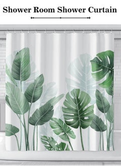 LEOKOR Tropical Leaves Plant on White Background Odorless Curtain with Hooks for Bathroom  - Image 2