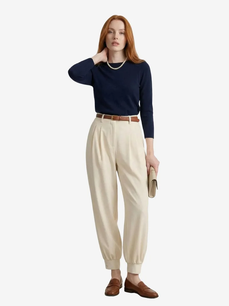 My Fashion Stone Natural MY FASHION Belted Buttoned Leg Tailored Trousers for Women | Best Price UAE