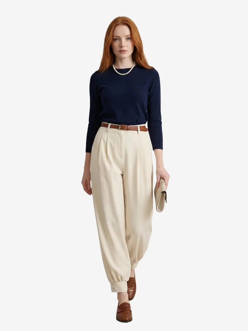 ماي فاشن MY FASHION Belted Buttoned Leg Tailored Trousers