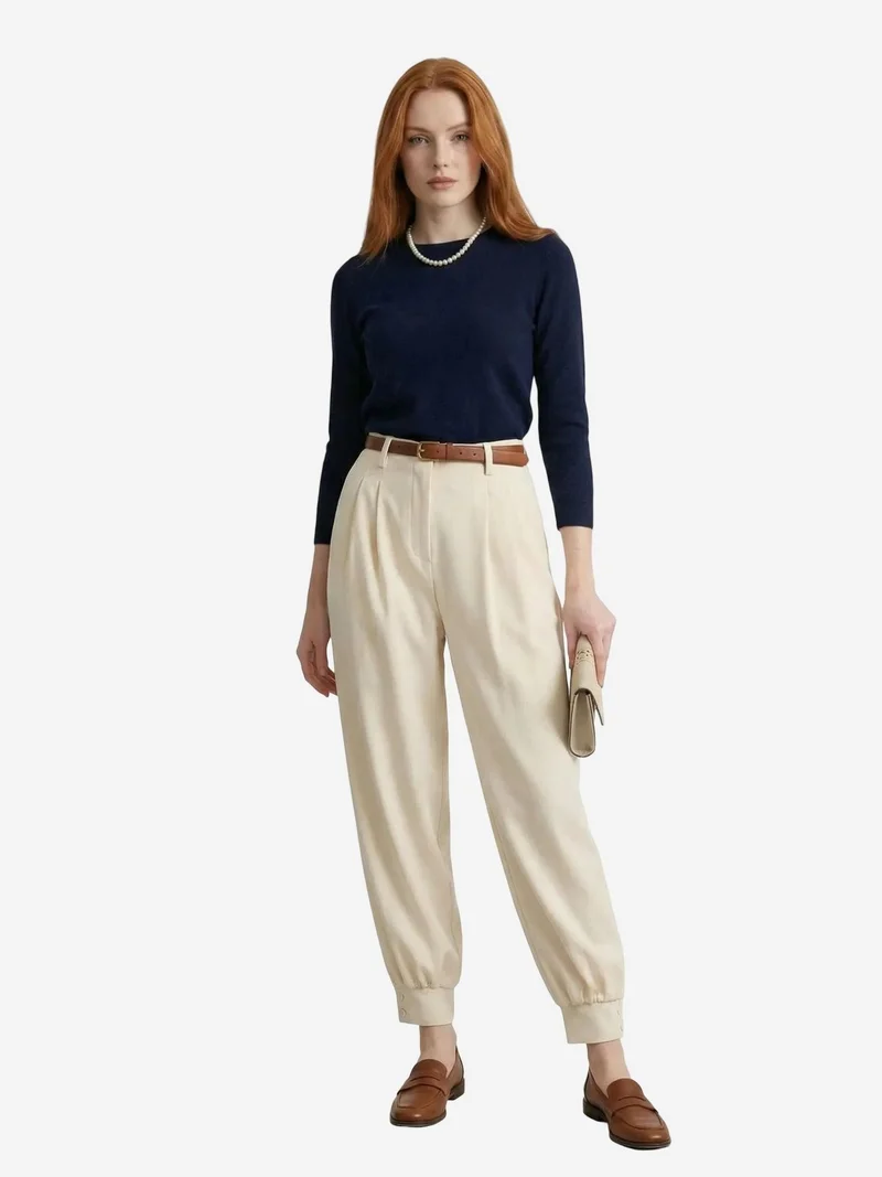 ماي فاشن MY FASHION Belted Buttoned Leg Tailored Trousers