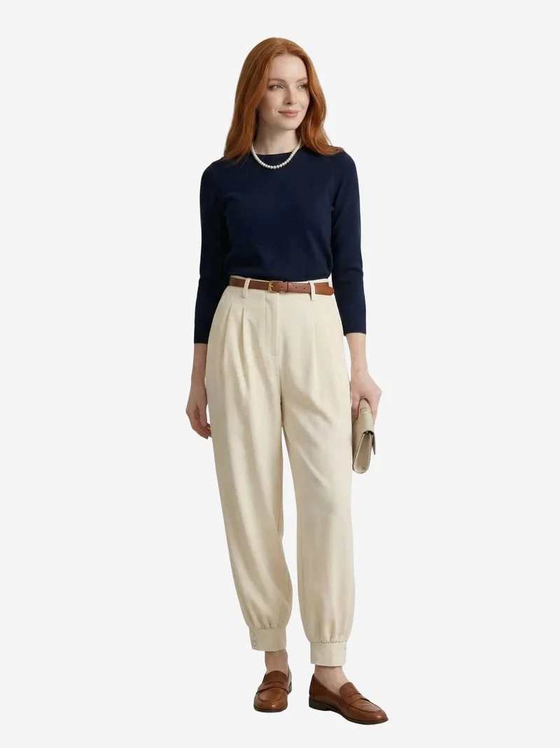 My Fashion Stone Natural MY FASHION Belted Buttoned Leg Tailored Trousers for Women | Best Price UAE