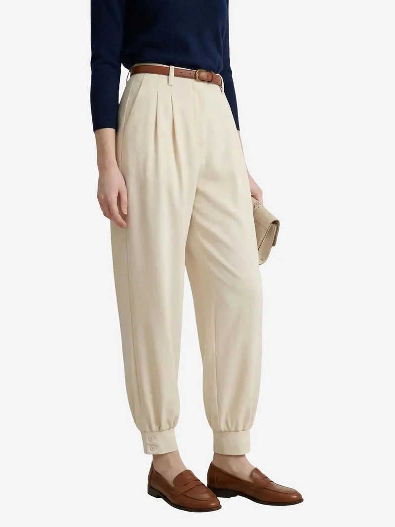 My Fashion Stone Natural MY FASHION Belted Buttoned Leg Tailored Trousers for Women | Best Price UAE