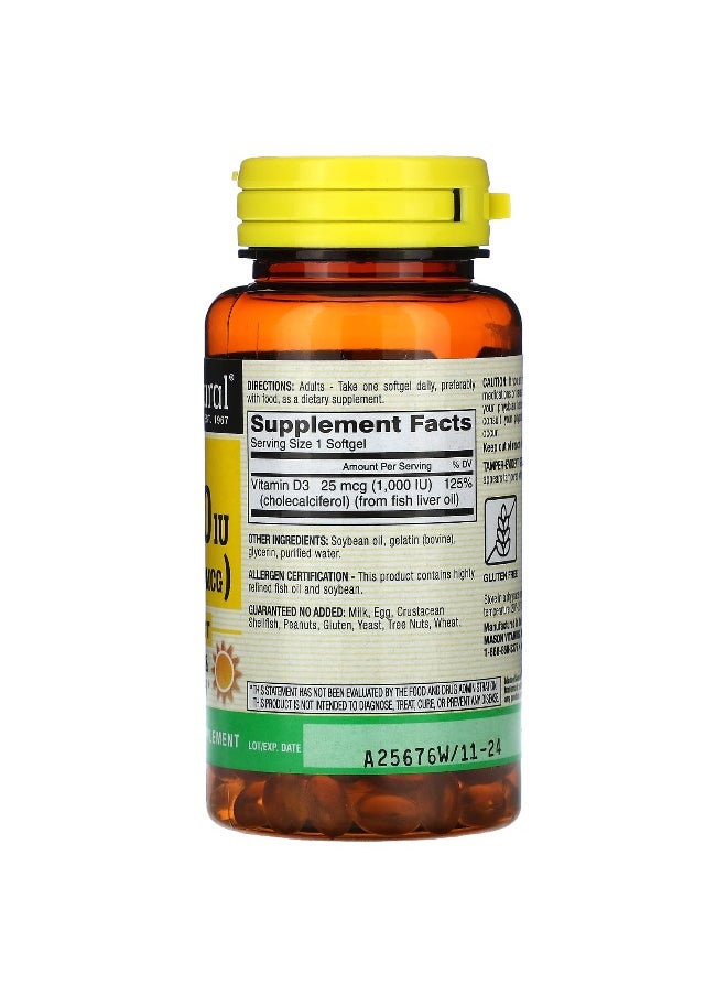 Mason Natural Mason Natural, Vitamin D3, 25 mcg (1,000 IU), 120 Softgels  - Image 2