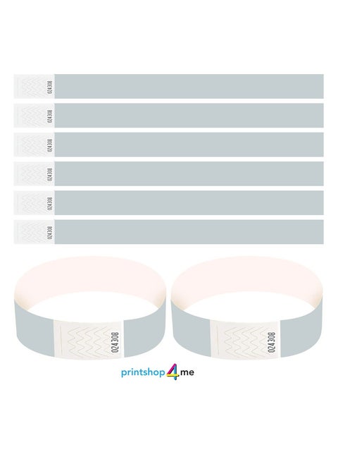 Event Paper Wristbands and Identification Bands Made Of Tyveck Material 19mm x 250mm (Silver)