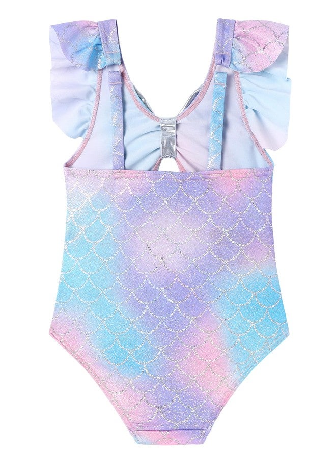 Ghteas Girls Swimsuit Ruffle Adjustable Straps One Piece Bathing Suit Girls Swimsuits Short Sleeve Swimming Suit Breathable Swimwear for Kids Child Beach with Sun Protection Toddler Girl Bathing Suit 5t - Image 4