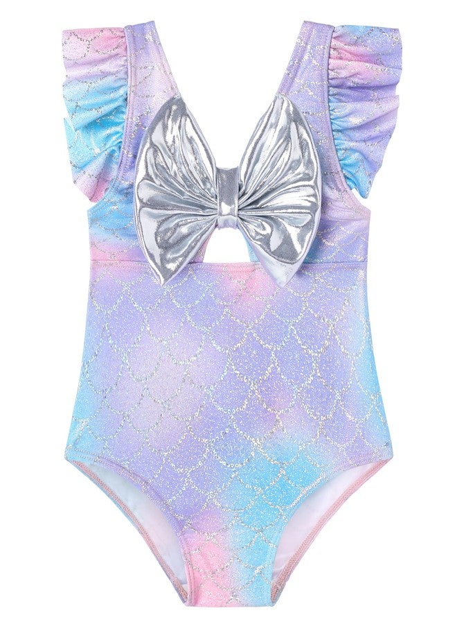Ghteas Girls Swimsuit Ruffle Adjustable Straps One Piece Bathing Suit Girls Swimsuits Short Sleeve Swimming Suit Breathable Swimwear for Kids Child Beach with Sun Protection Toddler Girl Bathing Suit 5t - Image 1