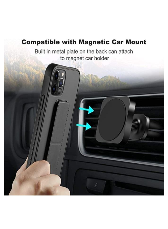 Apple iPhone 14 Plus Case With Hand Grip Foldable Magnetic Kickstand Wrist Strap Finger Grip Cover 6.7 Inch Black - Image 5