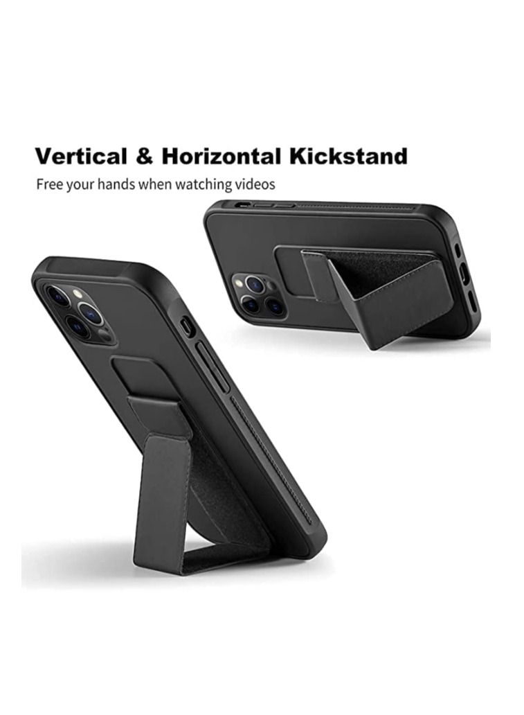 Apple iPhone 14 Plus Case With Hand Grip Foldable Magnetic Kickstand Wrist Strap Finger Grip Cover 6.7 Inch Black - Image 2