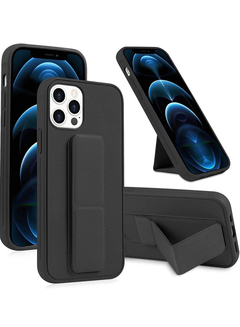 Apple iPhone 14 Plus Case With Hand Grip Foldable Magnetic Kickstand Wrist Strap Finger Grip Cover 6.7 Inch Black - Image 1