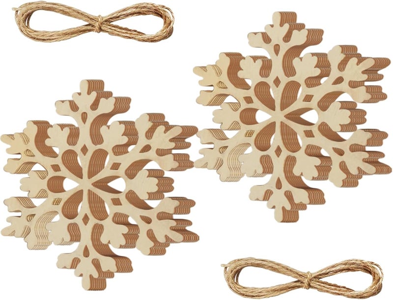 Tmflexe 20Pcs Large Wooden Snowflake Ornaments to Paint Unfinished Wood Snowflakes for Crafts Blank Snowflake Cutouts X'Mas Tree Hanging Wood Slices Gift for Kids Art DIY Decor Winter New Year - Image 1