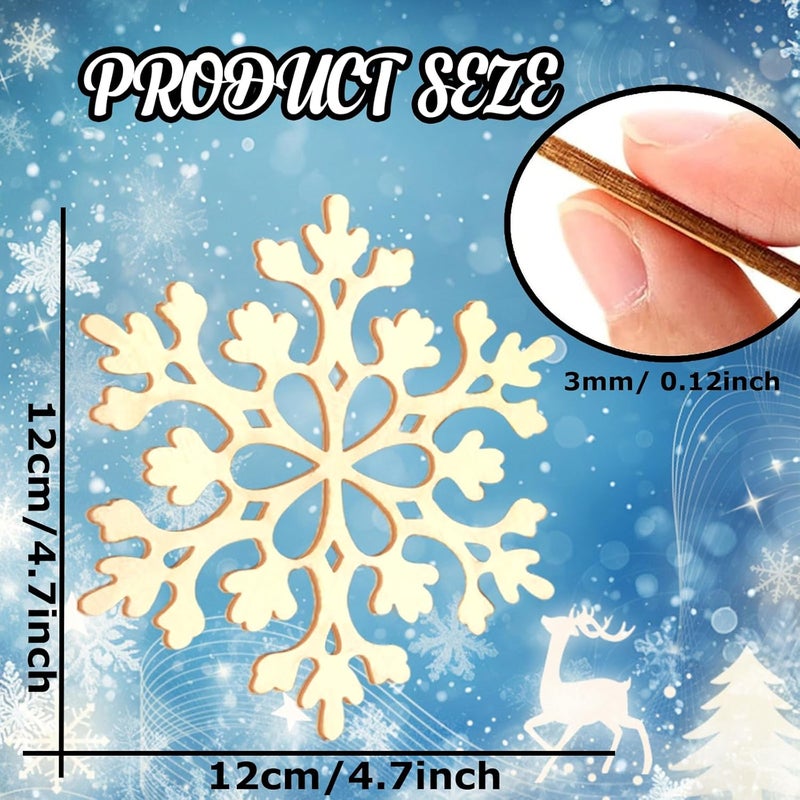 Tmflexe 20Pcs Large Wooden Snowflake Ornaments to Paint Unfinished Wood Snowflakes for Crafts Blank Snowflake Cutouts X'Mas Tree Hanging Wood Slices Gift for Kids Art DIY Decor Winter New Year - Image 2