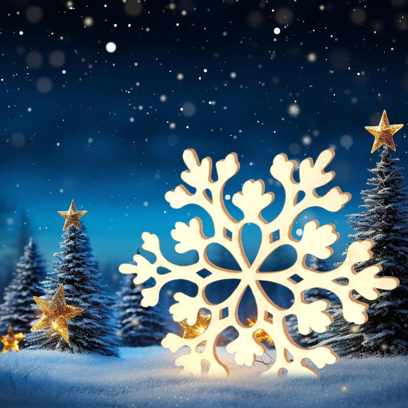 Tmflexe 20Pcs Large Wooden Snowflake Ornaments to Paint Unfinished Wood Snowflakes for Crafts Blank Snowflake Cutouts X'Mas Tree Hanging Wood Slices Gift for Kids Art DIY Decor Winter New Year - Image 5