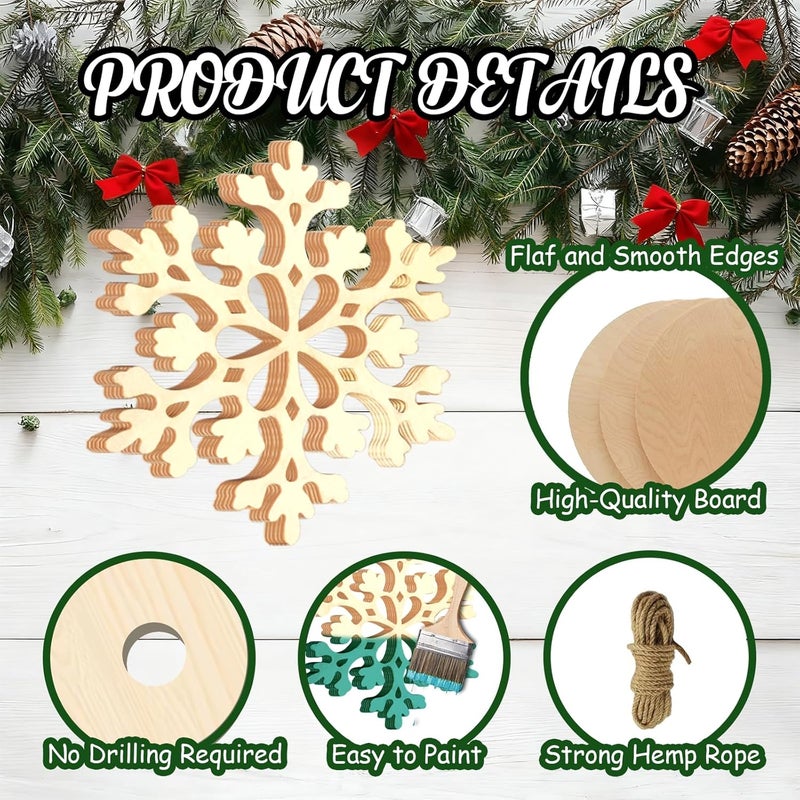 Tmflexe 20Pcs Large Wooden Snowflake Ornaments to Paint Unfinished Wood Snowflakes for Crafts Blank Snowflake Cutouts X'Mas Tree Hanging Wood Slices Gift for Kids Art DIY Decor Winter New Year - Image 3