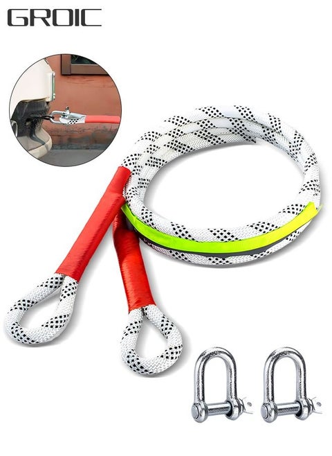 10FT Kinetic Recovery Tow Rope, Tow Strap with 2 Pack U-Ring Bow Shackle, 5Tons (11,023 lbs) Heavy Duty Double Braided Kinetic Energy Rope, Metal Loops and Reflective Protective
