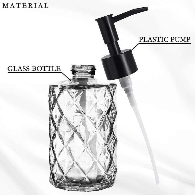 YTDTKJ Glass Soap Dispenser Set (2 Pack, 11Oz.) - Premium Thick Soap Pump Bottles, Refillable, Multi-Functional, Clear with Black Pump - Image 3