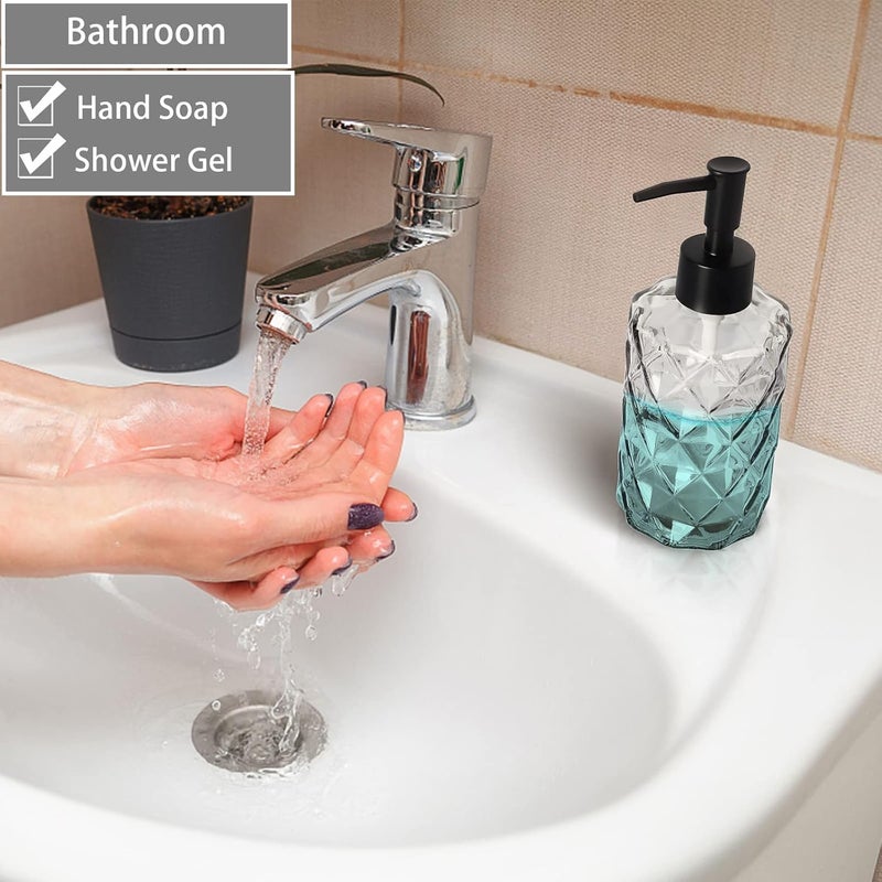 YTDTKJ Glass Soap Dispenser Set (2 Pack, 11Oz.) - Premium Thick Soap Pump Bottles, Refillable, Multi-Functional, Clear with Black Pump - Image 5