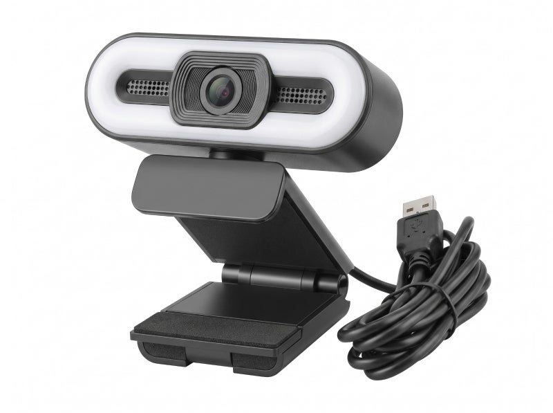 كاميرا ويب بدقة Full HD 1080P بلون أسود، متوافقة مع USB Plug and Play، مزودة بميكروفون مدمج وعرض شاشة واسع، مناسبة للاستخدام في المكالمات والتعليم عن بعد