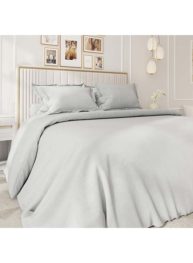 RocketLinen Light Grey Duvet Cover with 2 Pillow Shams – 400 Thread Count, Button Closure, Corner Ties, Pure Cotton, Sateen Weave – Duvet Cover/Quilt Cover Bedding Set (King) - Image 2