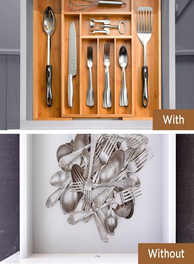 Bambüsi Bamboo Expandable Drawer Organizer for Utensils - Adjustable Cutlery Tray with Dividers for Silverware, Flatware, and Knives in Kitchen, Bedroom, or Living Room Storage Organization - Image 5