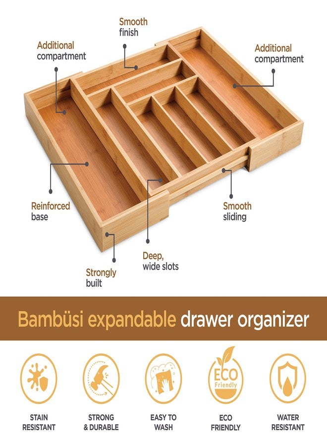 Bambüsi Bamboo Expandable Drawer Organizer for Utensils - Adjustable Cutlery Tray with Dividers for Silverware, Flatware, and Knives in Kitchen, Bedroom, or Living Room Storage Organization - Image 4