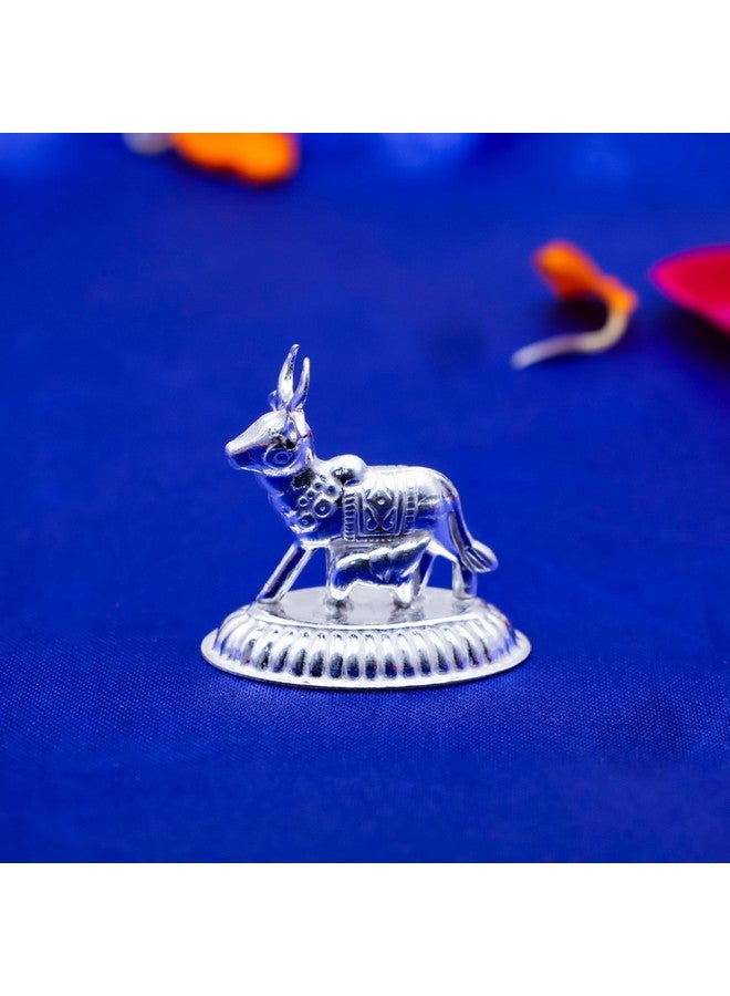 TORPPEZA Pure Silver Kamdhenu Cow and Calf Idol for Pooja/Worship and Gifting Purpose (Size : L-3.4cm * W-2cm * H-3cm | Weight : 5.5gm Approxe) - Image 1