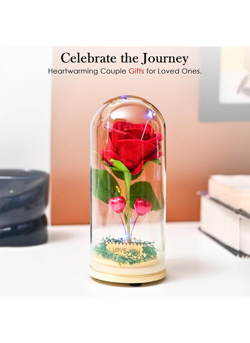 HindCraft HindCraft Couple Gifts for Wedding Valentines Day Gift Items for Women Forever Red Rose in Glass Dome with LED Glow A Timeless and Romantic Keepsake Perfect for Anniversaries Birthdays  - Image 4
