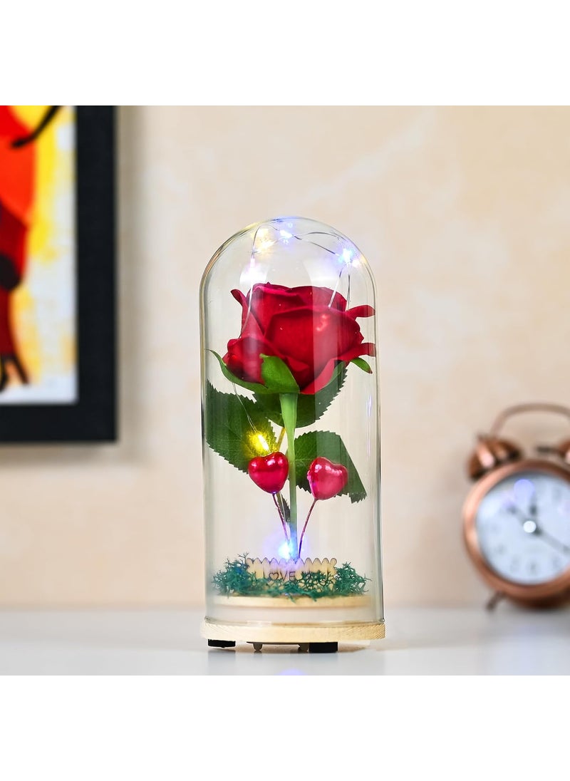 HindCraft HindCraft Couple Gifts for Wedding Valentines Day Gift Items for Women Forever Red Rose in Glass Dome with LED Glow A Timeless and Romantic Keepsake Perfect for Anniversaries Birthdays  - Image 1