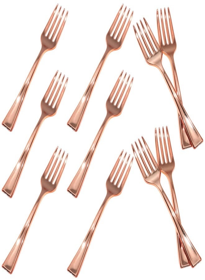 Lind Kitchen 24PCS 9.8cm Disposable Rose Gold Mini Fork Mini Plastic Tasting Forks Disposable Mini Fork Fruit Dessert Pudding Fork for Appetizer Desserts Cocktail Cake Fruit Wedding Party - Image 1