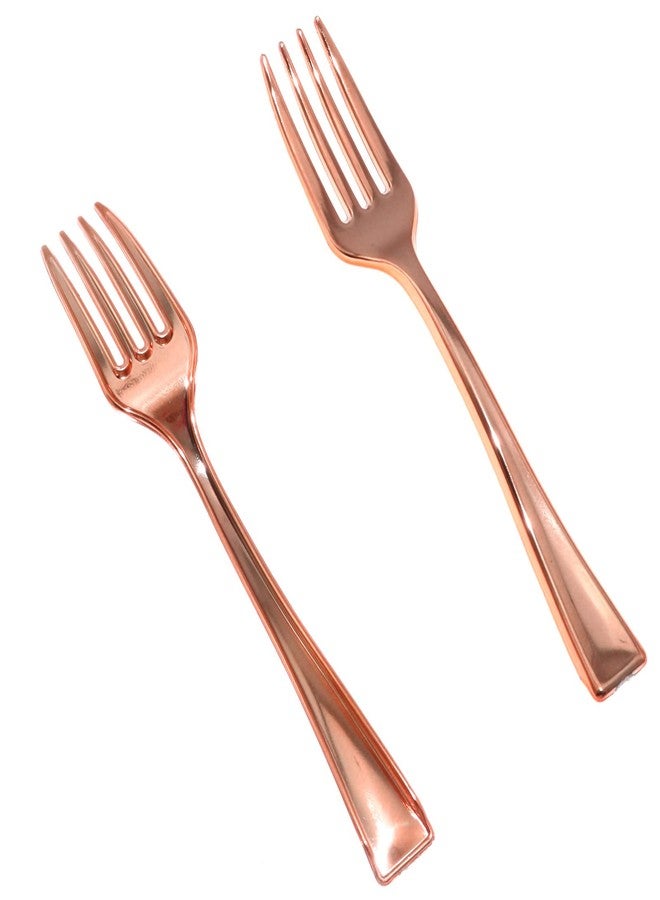 Lind Kitchen 24PCS 9.8cm Disposable Rose Gold Mini Fork Mini Plastic Tasting Forks Disposable Mini Fork Fruit Dessert Pudding Fork for Appetizer Desserts Cocktail Cake Fruit Wedding Party - Image 3