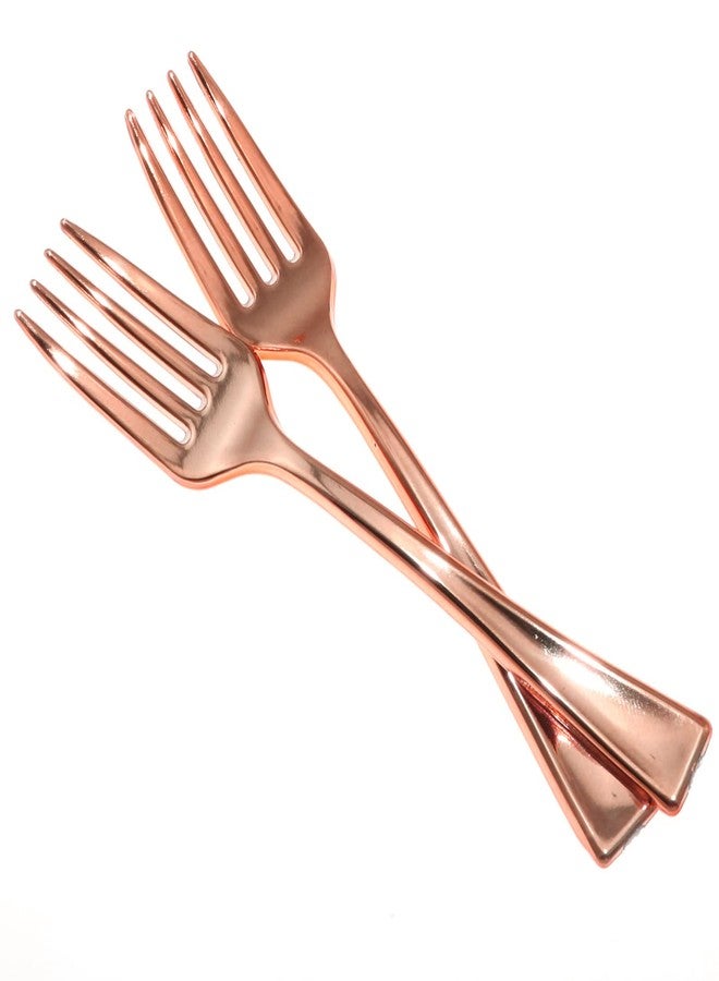 Lind Kitchen 24PCS 9.8cm Disposable Rose Gold Mini Fork Mini Plastic Tasting Forks Disposable Mini Fork Fruit Dessert Pudding Fork for Appetizer Desserts Cocktail Cake Fruit Wedding Party - Image 2