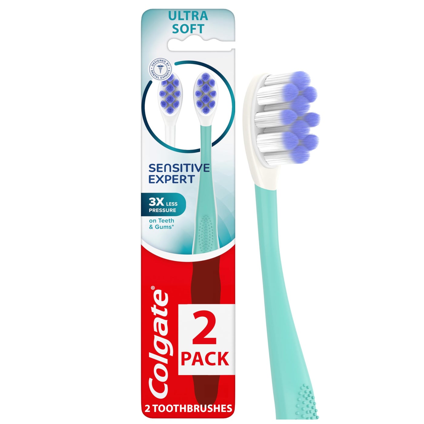 Colgate Sensitive Expert Ultra Soft Sensitive Toothbrush Pack, Extra Soft Toothbrush for Sensitive Gums and Teeth, Gently Cleans Teeth and Gums, 2 Pack
