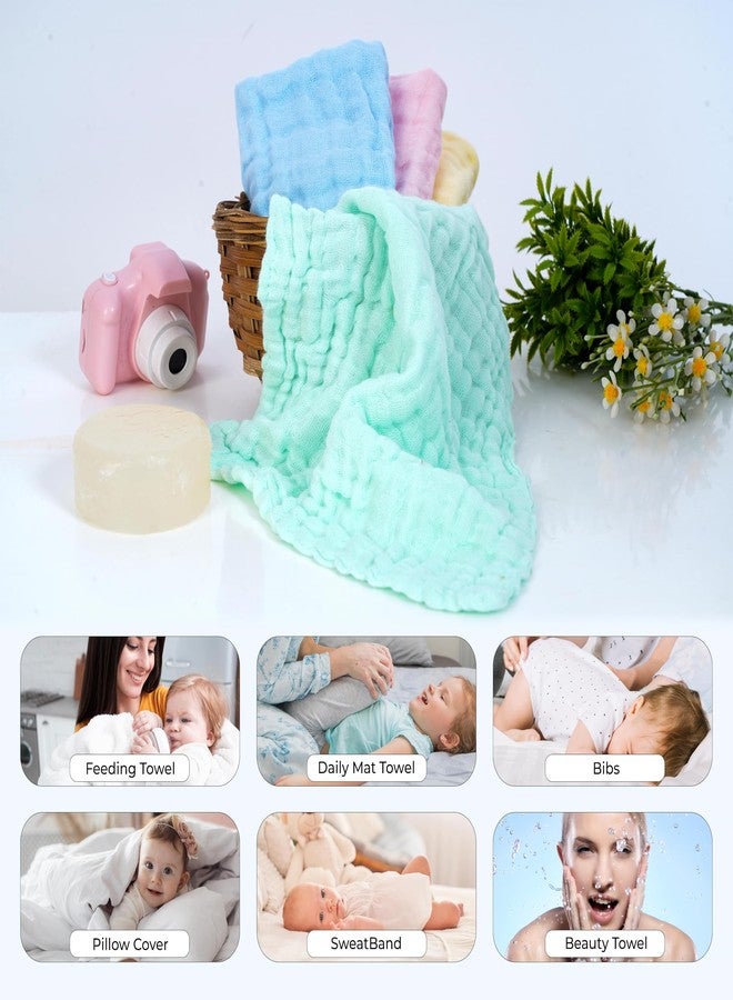 BASEEFY 5 Pack Baby Muslin Cotton Washcloths – 6 Layer Extra Soft & Highly Absorbent Reusable Napkins for Newborns, Sensitive Skin Face Wipes, Burp Cloth & Hankies (Multicolor) - Image 4