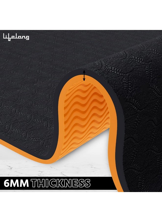 Lifelong Lifelong Dual Color EVA Material Yoga Mat for Women & Men|6mm Anti-Slip Yoga Mat for Gym Workout Exercise Mat for Home Gym|Yoga Exercise (6 Months Manufacturer's Warranty, LLYM223, Black & Orange)  - Image 3
