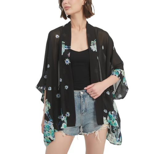 Max Hsuan Women's Loose Print Sheer Chiffon Kimono Beach Swim Cover up Cardigan Capes Blouse Tops - Image 1
